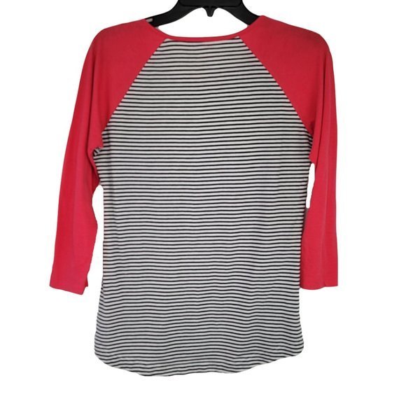 G.H.‎ Bass & Co Womens Size Small Pink Blue White Striped 3/4 Sleeve T Shirt - Picture 2 of 3